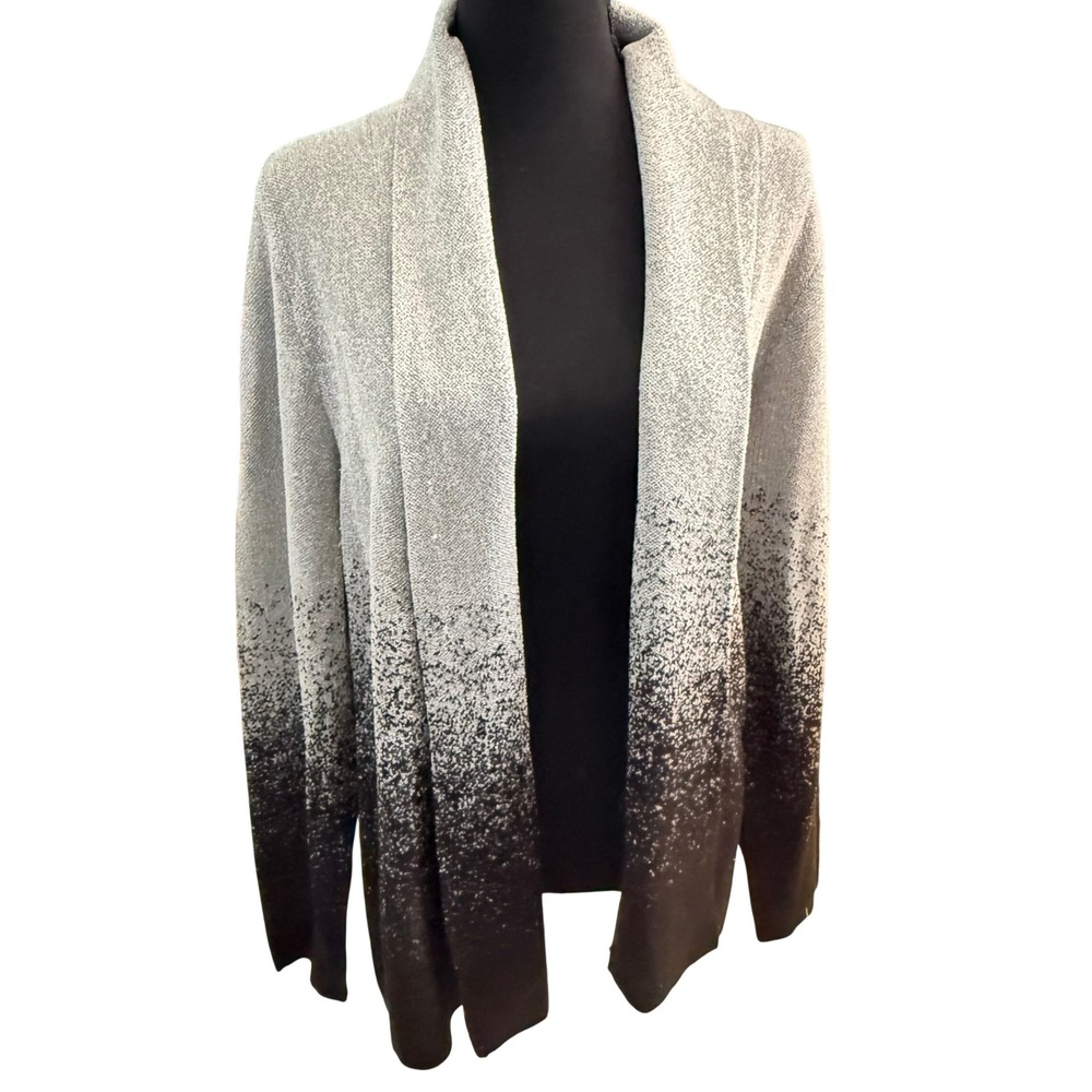 Women's Ombre Cardigan Sweater Metallic SilverBlack Open Front Long Sleeve XL - Picture 1 of 4